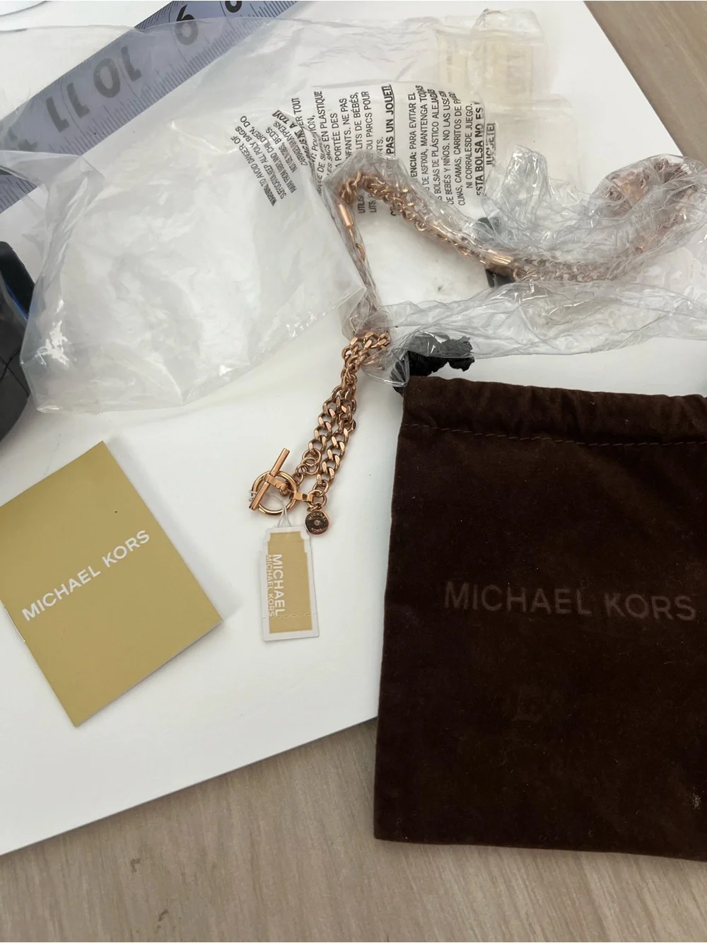 NWT Michael Kors Rose Gold Tone Logo Station 32” Necklace